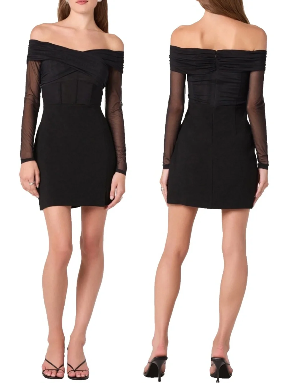 NEW ASTR The Label BLACK Off The Shoulder MESH Corset COCKTAIL Slit MINI DRESS M